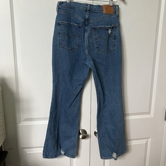 Levi’s 70's High Flare Jeans Womens 31 Blue Stretch Distressed Premium - Picture 3 of 11
